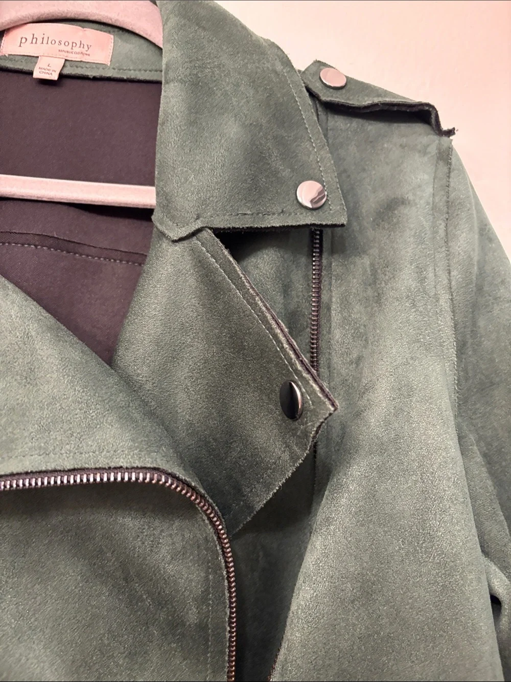 philosophy Forest Green Suede Moto Jacket - Picture 4 of 5